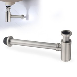 HAMOLER Brushed Nickel Round Bottle P-Trap 1 1/4 Adjustable Bathroom Basin Sink Waste Trap Drain Kit Basin Sink Waste Trap Drain Kit