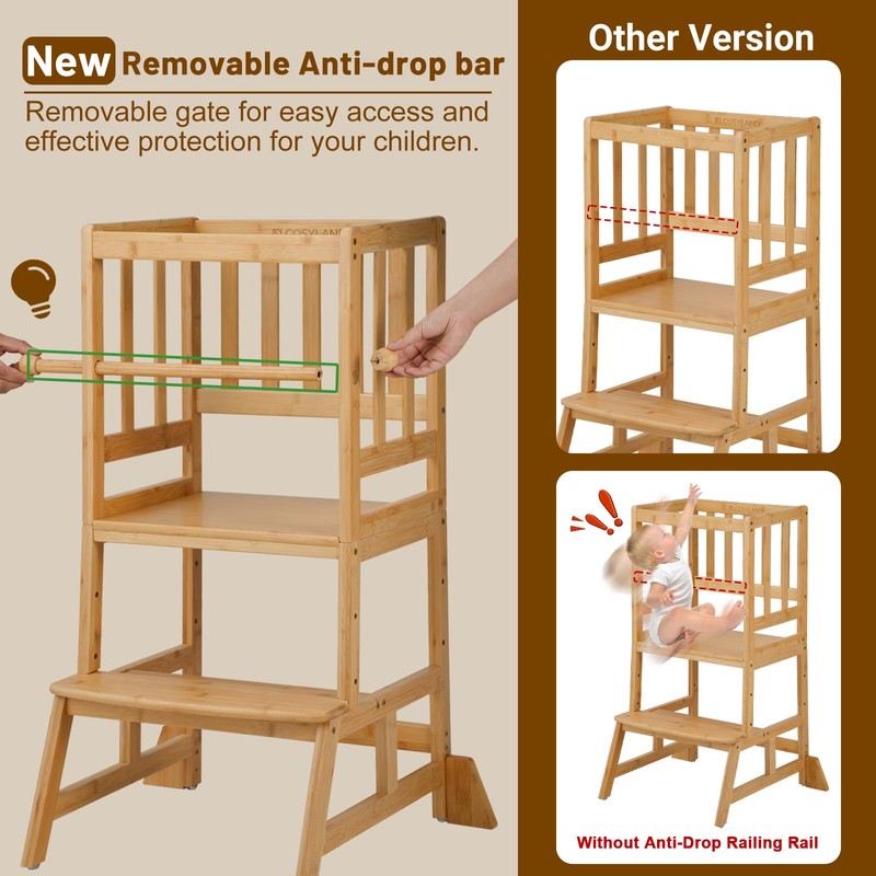 COSYLAND Toddler Standing Tower - Adjustable Height Toddler Kitchen Stool