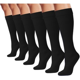 Winterlace Calcetines de vestir para mujer, 6 pares de calcetines sedosos de nailon hasta la rodilla, elásticos opacos, Negro -, Talla única