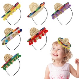 MEKOTRIN Party Hat Hairband, Cute Holiday Hair Band Straw Sombrero Headband, Decorative Hat Hair Hoop (6 pcs)