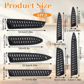 BOHUIZ 8 Pieces Universal Knife Guards Set, Plastic Kitchen Knife Sheath Blade Safety Knife Covers Blade Protector for Paring Utility Bread Nakiri Chef Knives Black