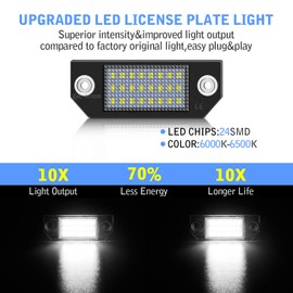 TECTICO LED Number Plate Light SMD Canbus Ultra White Compatible with Ford Focus MK2 (2003-2008) / C-Max (2003-2007), Pack of 2