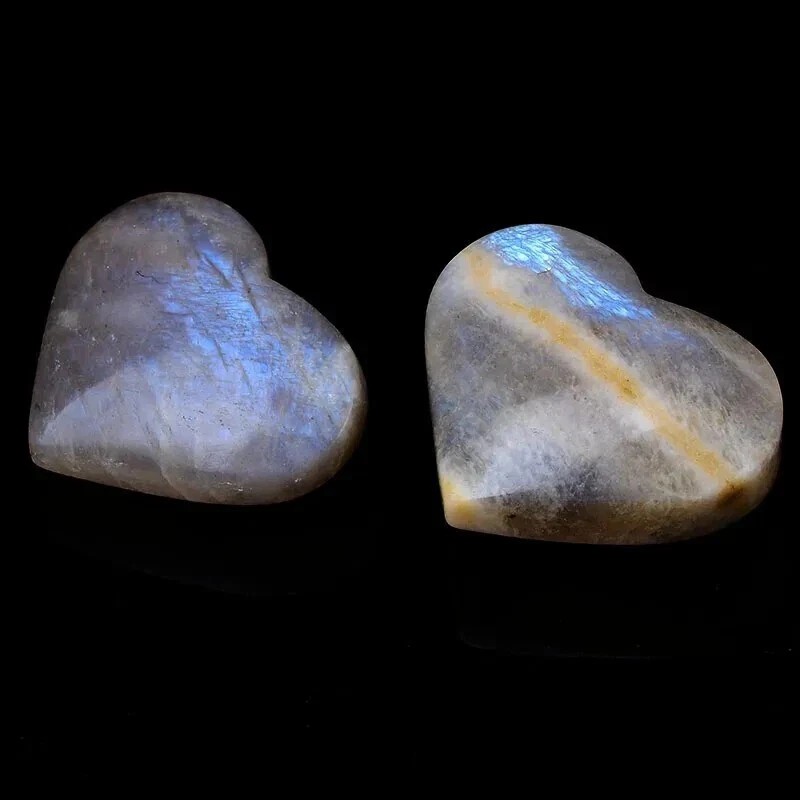 Natural Blue Moonstone Heart Palm Stone Specimens Power Rocks For