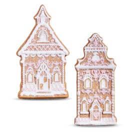 RAZ Imports Ornate Delicate Icing Gingerbread Sandy Brown and White 4 x 2.5 Resin Holiday Decorative Hanging Ornament, Set of 2 Assorted