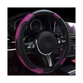 povtii Car Steering Wheel Cover, 15 Inch Leather Breathable Auto Steering Wheel Protector, Comfortable Non-Slip Vehicle Steering Wheel Covers, Universal Interior Car Accessories (Black+Purple)