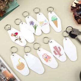 Yoption 50pcs Blank Motel Keychain Bulk with Key Rings, White Vintage Hotel Keychains Key Tag for Vinyl DIY Crafts Keychain and Luggage Tag (White)