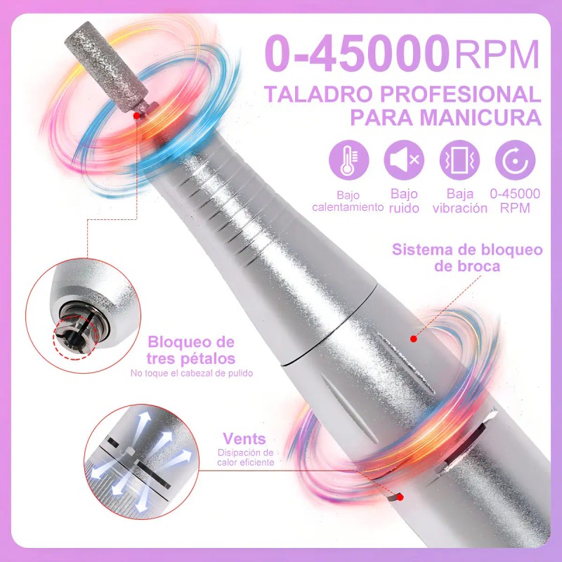 Taladro Uñas Eléctrico Profesional 45000 Rpm Recargabl Color Purple