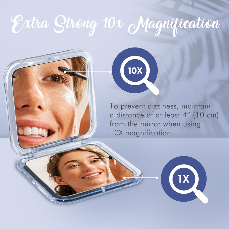 MIRRORVANA 10X Magnifying Makeup Mirror for Travel - Mini, 10X/1X