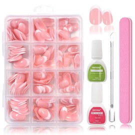 Virellay 288 Pieces French Nails for Gluing, Natural Acrylic Artificial Nails with Nail Glue (Nude, Long)