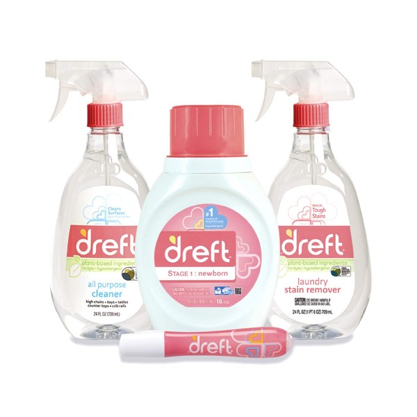 Baby Gifts Set by Dreft, Baby and Mom Gift Set with Liquid Laundry Detergent, Laundry Stain Remover, Stain Remover Pen & All Purpose Cleaner Spray, Great for Baby Showers