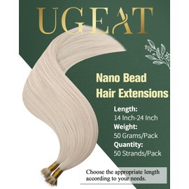 Ugeat Blonde Nano Extensions Human Hair Micro Nano Tip Hair Extensions Remy Platinum Blonde Hair Extensions for Short All Day Comfort Wear 14Inch 50G 50S