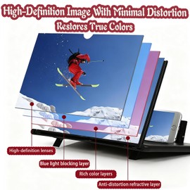 12 Inch Screen Magnifier for Cell Phone,3D HD Foldable Amplifier Phone for Movies, Videos, and Gaming,Foldable Cell Phone Stand with Screen Amplifier,Supports All Smartphones