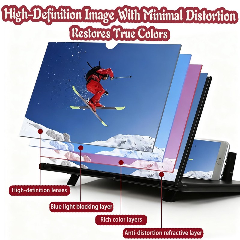 12 Inch Screen Magnifier for Cell Phone,3D HD Foldable Amplifier
