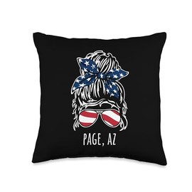Page AZ Messy Hair Bun Ribbon Sunglasses Design Throw Pillow