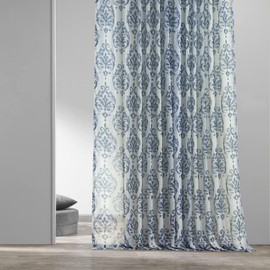 HPD Half Price Drapes SHCH-PS18042-84 Printed Faux Linen Sheer Curtain (1 Panel), 50 X 84, Fresco Blue
