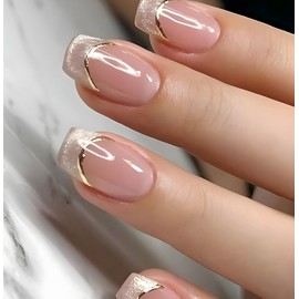 Curvlife Soft Gel Press on Nails, Cat Eye French Nail Tips, Full Cover Glossy Design Reusable Fake Nails Kit with Glue and Adhesive Tabs