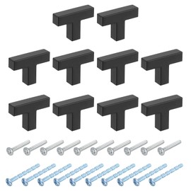 sourcing map 10 Pack Single Hole Cabinet Handles, 2"/50mm Square Bar Cabinet Knobs Stainless Steel Dresser Knobs t Bar Drawer Pulls for Cabinet Hardware, Black