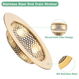 M METERXITY 2-Pack Sink Strainer, 4.4 Inch Stainless Steel Sink Drain Strainer, Basket Cover Mesh Hair Food Catcher, Kitchen Sink Drain Filter for Bathroom Sink/Wash Basin [Gold]