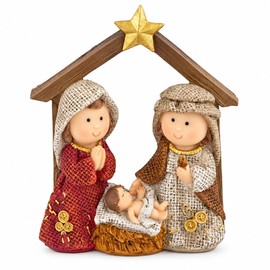 Mini Pesebre Navideño de Poliresina, Nacimiento de la Sagrada Familia, 1 Pieza Multicolor, 15.5 x 13.5 x 6 cm, Decoración para Mesa, Repisa y Hogar