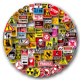 Stop Warning Slogan Stickers Pack of 100 for Water Bottles, Laptops, Cars, Skateboards, Men, Cave Decorations, Teenager Stickers
