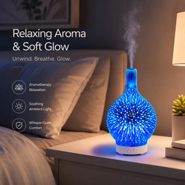 3D Glass Aroma Diffuser for Bedroom Decor – Vase-Style Ultrasonic Humidifier with Colorful Night Light