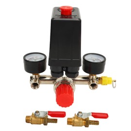 Pressure Switch Manifold Regulator Gauges Air Compressor Pressure Switch Control Valve 0 to 180PSI with 2 Gauge
