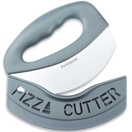 Suanyok Premium Pizza Cutter Food Chopper-Super Sharp Blade Stainless Steel Pizza Cutter Rocker Slicer with Protective Sheath Multi Function Pizza Knife Kitchen Tools,Dishwasher Safe (Gray)