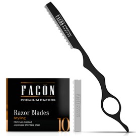 Facón Hair Razors for Cutting Hair - Professional Hair Styling Razor Kit with 11 Replacement Blades, Stainless Steel Hair Cutting Tool for Salon & Home, Premium Hair Thinning Texturizing Faether Razor