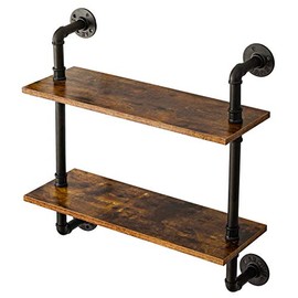 IBUYKE 26" Industrial Pipe Shelves, Pipe Floating Shelves, Rustic Wall Mount Bookshelf, 2-Tiers, Metal Bracket Storage Wall Shelf for Bedroom, Kitchen, Living Room, Bathroom GL-TM004