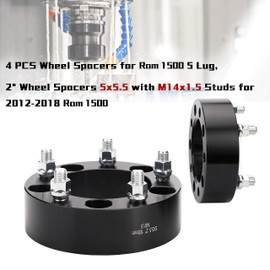Richeer 5x5.5 Wheel Spacers for 2012-2018 Ram 1500, 4PCS 2 inch 5x139.7mm Forged Wheel Spacers, Center Bore 108mm with Studs M14X1.5 for Dodge Ram 1500