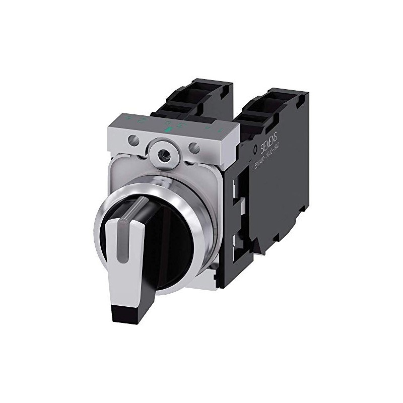 Siemens 3SU11502BL601LA0 Selector Switch, Illuminable, Complete Unit, 22mm, Metal, White,