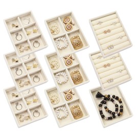 Nwvuop Pack of 9 Small Jewellery Trays, Jewellery Storage Drawer, Stackable Jewellery Organiser for Earrings, Necklaces, Bracelets, Ring, 12.5 x 9.5 x 2.5 cm (Beige)