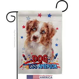 Breeze Decor Patriotic Red Australian Shepherd Garden Flag Set with Stand Animals Dog Puppy Spoiled Paw Canine Fur Pet Nature Farm Animal Creature Small Gift Yard House Banner Made in USA 13 X 18.5