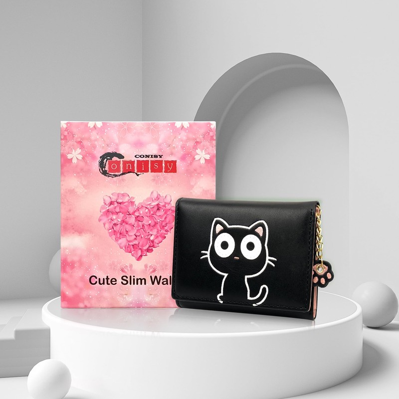 conisy Cute Slim Womens Leather Wallet,Small RFID Blocking Trifold Wallets