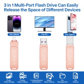 EOZNOE 128 GB USB Stick for Phone, External Memory Photo Stick for Storing More Photos and Videos. Metal Memory Stick for Phone Compatible with Phone/Android/PC