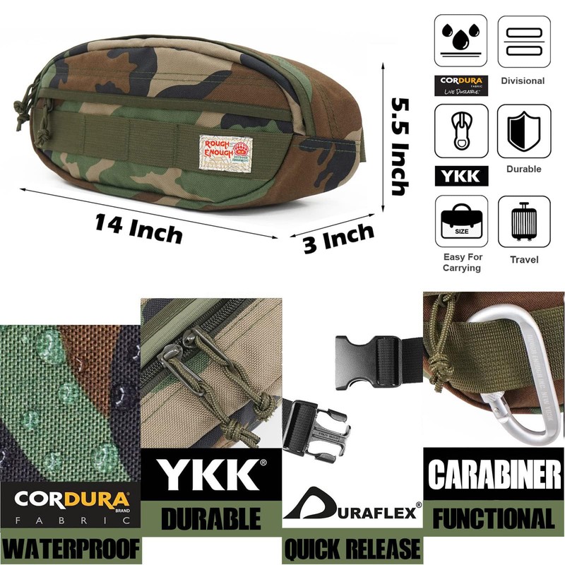 Rough Enough - Riñonera cruzada para hombre, Camo, 14 x