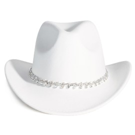Lisianthus Sparkly Rhinestone Shiny Western Cowboy Cowgirl Hat for Women and Men Round-White