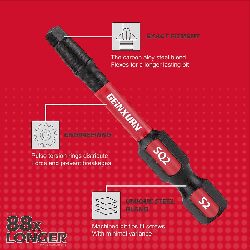 GEINXURN Impact Tough #2 Square 2 in. Insert Driver Bits,30Pack