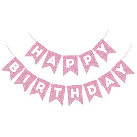 Coquette Pink Glitter Birthday Banner - Swallowtail Flag Decorations for Girls