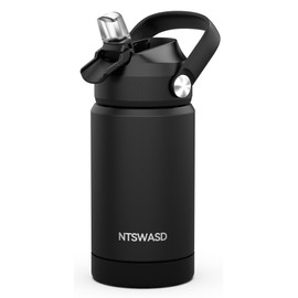 Ntswasd Toddler Insulated Water Bottle with Straw,12 oz Kids Cups with Stainless Steel Leak Proof for School Daycare(Black)