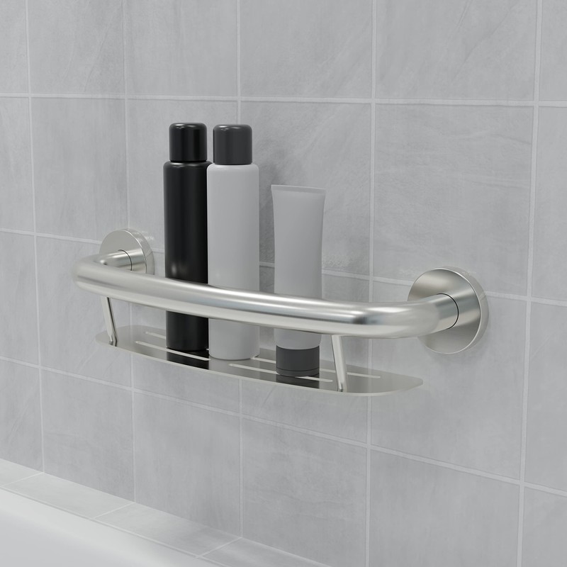 Decorative Grab Bar with Shelf, Plus Shampoo Shelf 19.5 Inch