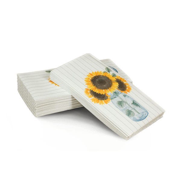 SimuLinen Decorative Sunflower - Disposable Napkins for Bathroom, Guest Hand Towels, Paper Towels, Cloth-Like Linen-Feel, Single-Use, Size 12x17" - 100ct (Made in Germany)