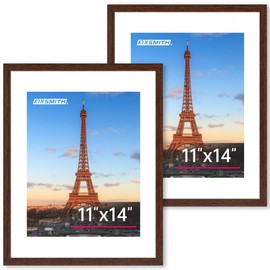 FIXSMITH 11x14 Picture Frame Set of 2, Photo Frame with HD Plexiglass, Display Pictures 8x10 with Mat or 11x14 Without Mat, Brown Picture Frames Collage Wall Decor, Gallery Wall Frame