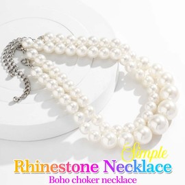 Reaky Pearl Necklaces Silver Layered Necklace Simple Neckalce Chain Pearls Accessories for Women