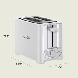 BELLA 2 Slice Toaster with Auto Shut Off - Extra Wide Slots & Removable Crumb Tray and Cancel, Defrost & Reheat Function - Toast Bread, Bagel & Waffle, White