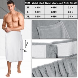 Tudomro 2 Pcs Men's Bath Wrap Towel Shower Wrap Towel Adjustable Terry Body Spa Towels with Pocket After Shower Wrap for Men Gift Shower Spa College Bath Dorm Room Gym(X-Large,Grey, White)