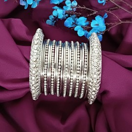 Efulgenz Indian Oxidized Bangles Navratri Jewelry Rhinestone Oxide Boho Vintage Antique Gypsy Oxidized Crystal Bracelets Set for Women