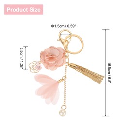 sourcing map Flower Tassel Keychains, Cute Accessory Car Keyring Holder, Purse Handbag Pendant for Women Girls Wallet Bag, Backpack, Pink