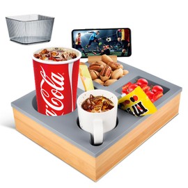 Couch Cup Holder Tray Couch Drink Holder Sofa Couch Caddy with Cup Holder, LAVAED Silicone Wooden Couch Buddy for Sofa Bed Car Seat Beach Outdoors Organizer Snacks Beverage Remote, Waterproof & Large