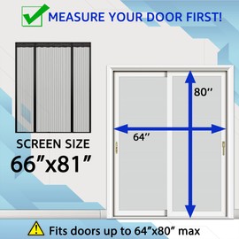 TheFitLife Double Door Magnetic Screen - Mesh Curtain with Full Frame Hook & Loop Powerful Magnets, Snap Shut Automatically for Patio, Sliding Or Large Door (Fits Doors up to 64''x80'')
